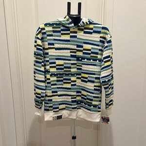 Target Women's Multi-Color Geometric Hooded Pullover - White, Blue, Green